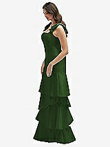 Front View Thumbnail - Celtic Bow-Shoulder Satin Maxi Dress with Asymmetrical Tiered Skirt