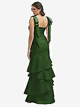 Rear View Thumbnail - Celtic Bow-Shoulder Satin Maxi Dress with Asymmetrical Tiered Skirt