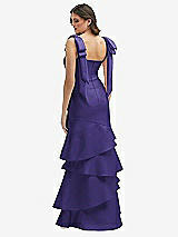 Rear View Thumbnail - Grape Bow-Shoulder Satin Maxi Dress with Asymmetrical Tiered Skirt