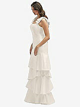 Front View Thumbnail - Ivory Bow-Shoulder Satin Maxi Dress with Asymmetrical Tiered Skirt