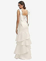 Rear View Thumbnail - Ivory Bow-Shoulder Satin Maxi Dress with Asymmetrical Tiered Skirt