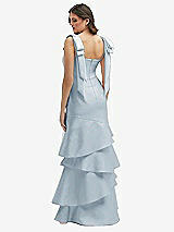 Rear View Thumbnail - Mist Bow-Shoulder Satin Maxi Dress with Asymmetrical Tiered Skirt