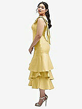 Side View Thumbnail - Maize Bow-Shoulder Satin Midi Dress with Asymmetrical Tiered Skirt