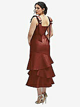 Front View Thumbnail - Auburn Moon Bow-Shoulder Satin Midi Dress with Asymmetrical Tiered Skirt