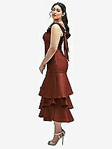 Side View Thumbnail - Auburn Moon Bow-Shoulder Satin Midi Dress with Asymmetrical Tiered Skirt