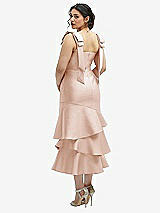 Front View Thumbnail - Cameo Bow-Shoulder Satin Midi Dress with Asymmetrical Tiered Skirt