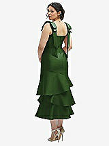 Front View Thumbnail - Celtic Bow-Shoulder Satin Midi Dress with Asymmetrical Tiered Skirt