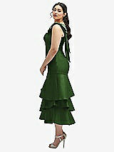 Side View Thumbnail - Celtic Bow-Shoulder Satin Midi Dress with Asymmetrical Tiered Skirt