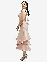Side View Thumbnail - French Blue Bow-Shoulder Satin Midi Dress with Asymmetrical Tiered Skirt