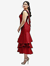Side View Thumbnail - Garnet Bow-Shoulder Satin Midi Dress with Asymmetrical Tiered Skirt