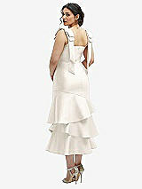 Front View Thumbnail - Ivory Bow-Shoulder Satin Midi Dress with Asymmetrical Tiered Skirt