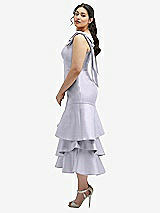 Side View Thumbnail - Silver Dove Bow-Shoulder Satin Midi Dress with Asymmetrical Tiered Skirt