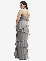 Rear View Thumbnail - Chelsea Gray Asymmetrical Tiered Ruffle Chiffon Maxi Dress with Square Neckline