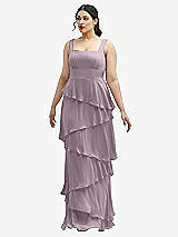 Front View Thumbnail - Lilac Dusk Asymmetrical Tiered Ruffle Chiffon Maxi Dress with Square Neckline