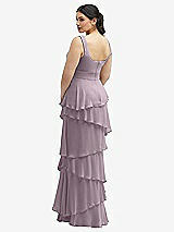 Rear View Thumbnail - Lilac Dusk Asymmetrical Tiered Ruffle Chiffon Maxi Dress with Square Neckline