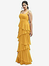 Side View Thumbnail - NYC Yellow Asymmetrical Tiered Ruffle Chiffon Maxi Dress with Square Neckline