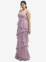 Side View Thumbnail - Suede Rose Asymmetrical Tiered Ruffle Chiffon Maxi Dress with Square Neckline