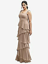 Side View Thumbnail - Topaz Asymmetrical Tiered Ruffle Chiffon Maxi Dress with Square Neckline