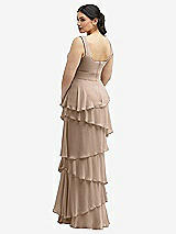 Rear View Thumbnail - Topaz Asymmetrical Tiered Ruffle Chiffon Maxi Dress with Square Neckline