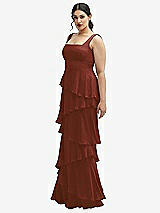 Side View Thumbnail - Auburn Moon Asymmetrical Tiered Ruffle Chiffon Maxi Dress with Square Neckline