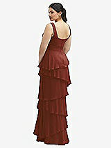 Rear View Thumbnail - Auburn Moon Asymmetrical Tiered Ruffle Chiffon Maxi Dress with Square Neckline