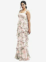 Side View Thumbnail - Blush Garden Asymmetrical Tiered Ruffle Chiffon Maxi Dress with Square Neckline