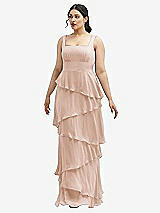 Front View Thumbnail - Cameo Asymmetrical Tiered Ruffle Chiffon Maxi Dress with Square Neckline