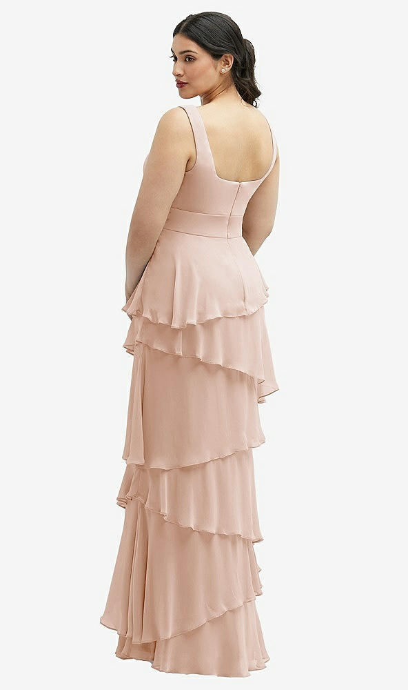 Back View - Cameo Asymmetrical Tiered Ruffle Chiffon Maxi Dress with Square Neckline
