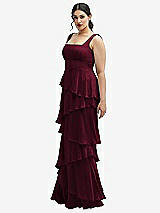 Side View Thumbnail - Cabernet Asymmetrical Tiered Ruffle Chiffon Maxi Dress with Square Neckline