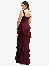 Rear View Thumbnail - Cabernet Asymmetrical Tiered Ruffle Chiffon Maxi Dress with Square Neckline
