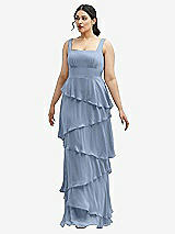 Front View Thumbnail - Cloudy Asymmetrical Tiered Ruffle Chiffon Maxi Dress with Square Neckline