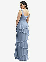 Rear View Thumbnail - Cloudy Asymmetrical Tiered Ruffle Chiffon Maxi Dress with Square Neckline