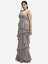 Side View Thumbnail - Cashmere Gray Asymmetrical Tiered Ruffle Chiffon Maxi Dress with Square Neckline