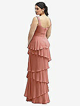Rear View Thumbnail - Desert Rose Asymmetrical Tiered Ruffle Chiffon Maxi Dress with Square Neckline