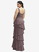 Rear View Thumbnail - French Truffle Asymmetrical Tiered Ruffle Chiffon Maxi Dress with Square Neckline