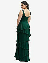 Rear View Thumbnail - Hunter Green Asymmetrical Tiered Ruffle Chiffon Maxi Dress with Square Neckline