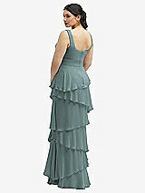 Rear View Thumbnail - Icelandic Asymmetrical Tiered Ruffle Chiffon Maxi Dress with Square Neckline