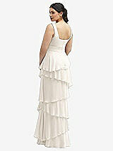 Rear View Thumbnail - Ivory Asymmetrical Tiered Ruffle Chiffon Maxi Dress with Square Neckline