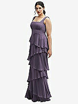 Side View Thumbnail - Lavender Asymmetrical Tiered Ruffle Chiffon Maxi Dress with Square Neckline