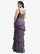 Rear View Thumbnail - Lavender Asymmetrical Tiered Ruffle Chiffon Maxi Dress with Square Neckline