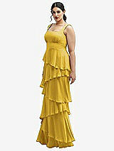 Side View Thumbnail - Marigold Asymmetrical Tiered Ruffle Chiffon Maxi Dress with Square Neckline