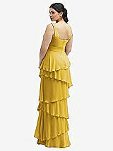 Rear View Thumbnail - Marigold Asymmetrical Tiered Ruffle Chiffon Maxi Dress with Square Neckline