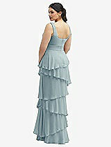 Rear View Thumbnail - Morning Sky Asymmetrical Tiered Ruffle Chiffon Maxi Dress with Square Neckline