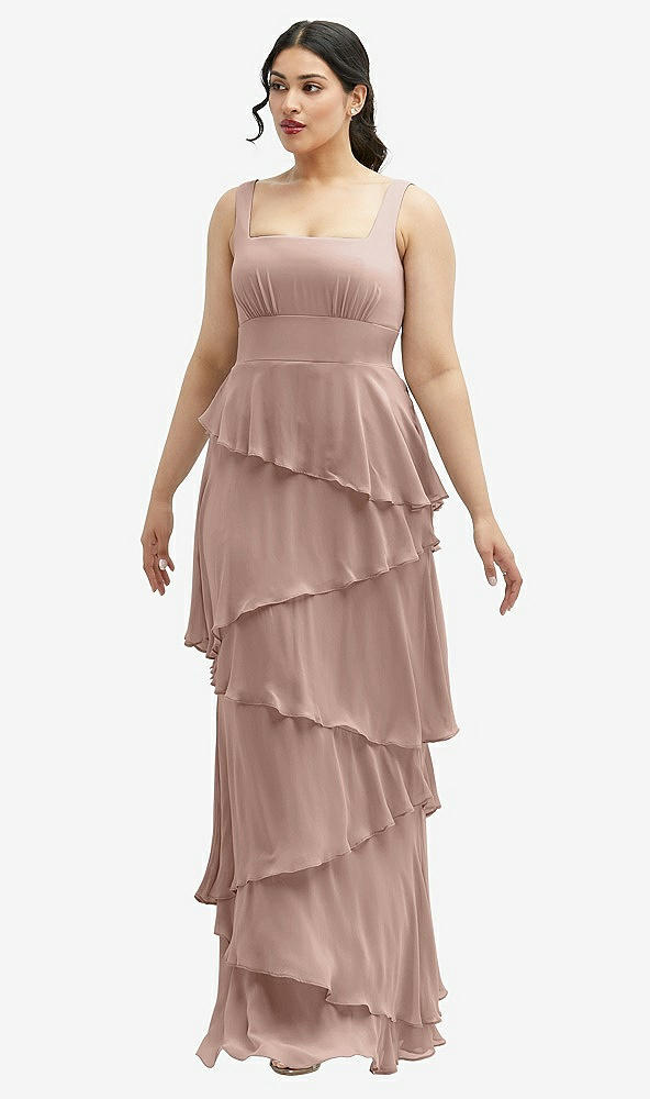 Front View - Neu Nude Asymmetrical Tiered Ruffle Chiffon Maxi Dress with Square Neckline