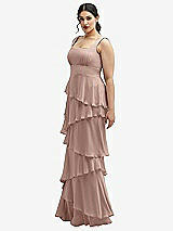 Side View Thumbnail - Neu Nude Asymmetrical Tiered Ruffle Chiffon Maxi Dress with Square Neckline