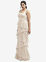 Side View Thumbnail - Oat Asymmetrical Tiered Ruffle Chiffon Maxi Dress with Square Neckline