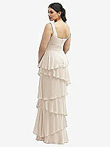Rear View Thumbnail - Oat Asymmetrical Tiered Ruffle Chiffon Maxi Dress with Square Neckline