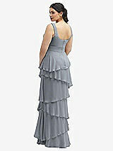 Rear View Thumbnail - Platinum Asymmetrical Tiered Ruffle Chiffon Maxi Dress with Square Neckline