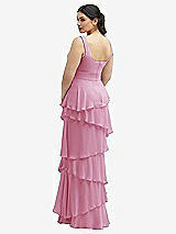 Rear View Thumbnail - Powder Pink Asymmetrical Tiered Ruffle Chiffon Maxi Dress with Square Neckline