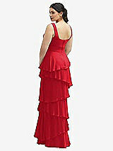 Rear View Thumbnail - Parisian Red Asymmetrical Tiered Ruffle Chiffon Maxi Dress with Square Neckline